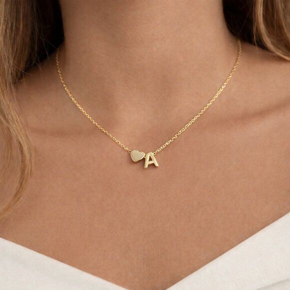 Unbranded Jewelry - NEW 14K Gold Plated Gold Heart Initial Necklace Letter A Simple Cute